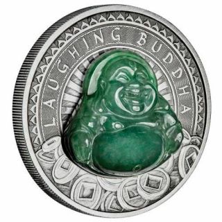 Laughing Buddha - 2019 1 Oz Fine Silver Antiqued Coin With Jade Insert - Perth