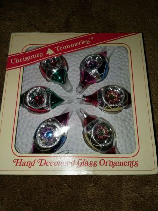Vintage Bradford Christmas Trimmeries Glass Ornaments Set Of 6 Indents Teardrops