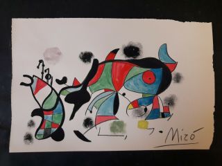 Joan MirÒ Drawing Signed Watercolor On Vintage Paper.