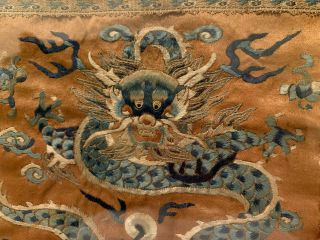 A Rare Chinese Qing Dynasty Textile Dragon Panel,  Framed.