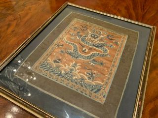 A Rare Chinese Qing Dynasty Textile Dragon Panel,  Framed. 3