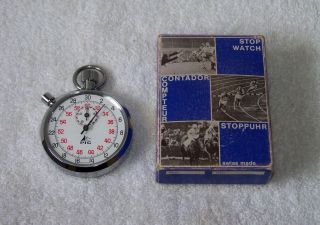 Vintage Pic Swiss Made 1/10th Second 15 Minute Wind - Up 2 - Button Stopwatch W/box
