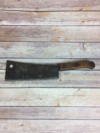 Vintage Meat Cleaver 9 Inch Carbon Steel Blade Hog Splitter