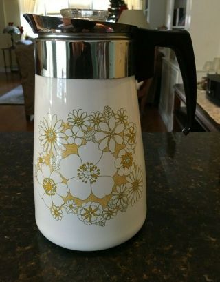 Vintage Corning Ware Floral Bouquet 9 Cup Percolator Coffee Pot Flowers