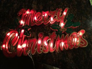 Vintage Merry Christmas Lighted Sign Electric Mid Century Plastic Mesh 2 Sided