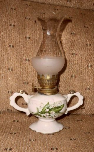 Vintage White Porcelain Kerosene Oil Lamp - Nikoniko China