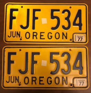 Vintage 1977 Oregon Orange License Plate Pair Fjf 534