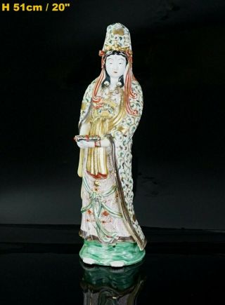 Huge 51cm/20  Antique Japanese Kutani Porcelain Figure Buddha Kwan - Yin 19th C