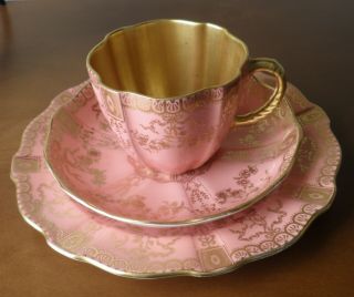 Antique Royal Crown Derby Gilded Cabinet Trio Cup,  Saucer And Plate