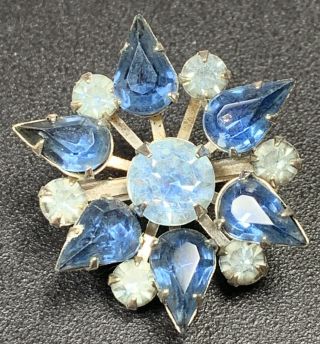 Vintage Beau Jewels Brooch Pin 1” Silver Tone Crystal Blue Rhinestones