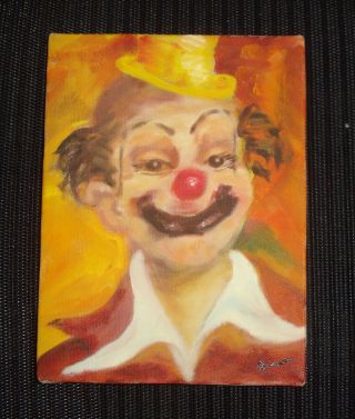 Vintage Signed French Oil Painting Clown Design 1950 