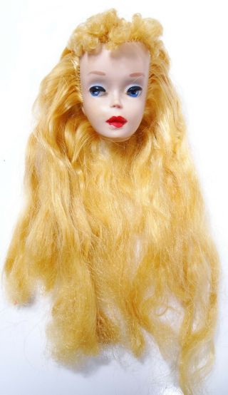STUNNING Vintage Blonde 3 Ponytail Barbie Doll Head Blue Liner & Great Color 2