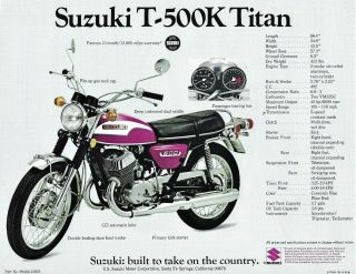 Rare Vintage Oem 1973 Suzuki T - 500k Titan / Gt - 185k Adventurer Brochure