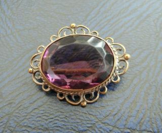 Vintage Jewellery Edwardian Purple Amethyst Crystal Glass Shawl Brooch Lace Pin