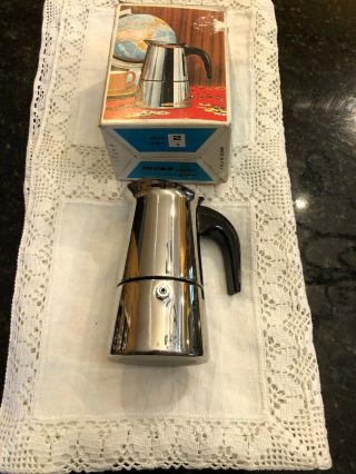 Vintage Guido Bergna Espresso Maker Stainless Stove Top Moka Pot Coffee Italy