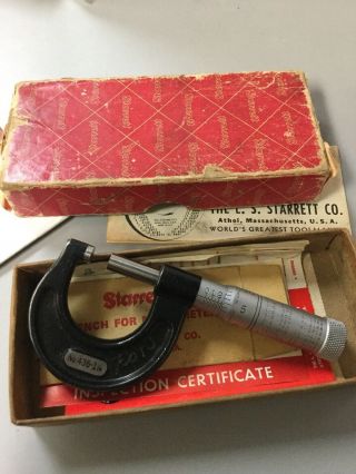 Vintage Starrett 0 - 1 " Outside Micrometer 436.  001 "