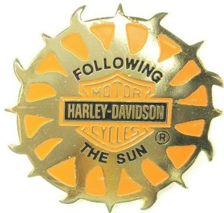 Harley Davidson Lapel Pin Badge Following The Sun Official Baron Brass Vtg 1992