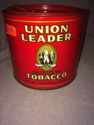 Union Leader Smoking Tobacco Tin Can 12 oz.  With Lid - Richmond Virginia. 2