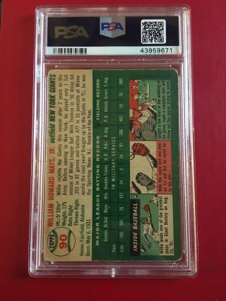 1954 Topps Willie Mays 90 Baseball Card PSA 2 Good 2