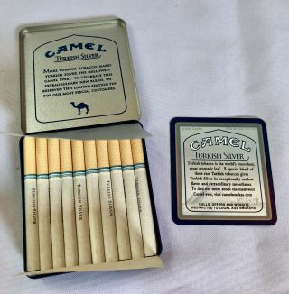 Camel Cigarette Turkish Silver Tin With Full Cigarettes Inside
