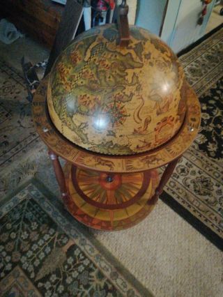 Old World Italian Vintage Style Bar Globe Table With 16th Century Nautical Maps