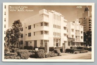 Richmond Hotel Miami Beach Florida Rppc Art Deco Architecture Vintage Photo 40s