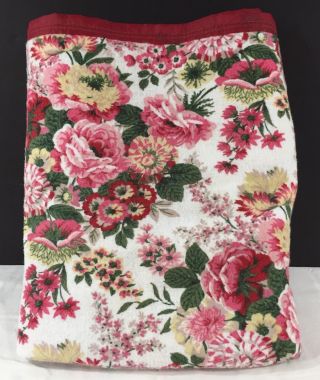 Vintage Twin Blanket Pink Cabbage Rose Floral Chintz 63 " X 83 " Polyester Nylon