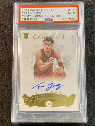 2018 Panini Flawless Trae Young 106 Gem Signatures /25 Psa 9 Rookie