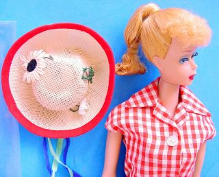 1960 BLONDE 4 PONYTAIL BARBIE in 967 PICNIC SET w GREAT SHOES LOVELY HAIR 3