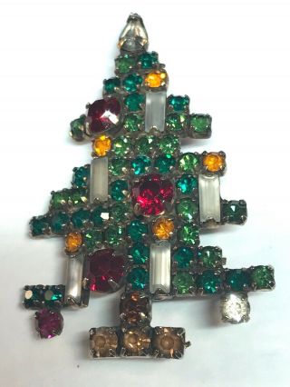 Vintage Weiss Christmas Tree Pin 5 Candle Multi - Color Brooch