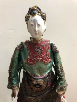 10” Antique Chinese Opera Doll Female Stitching Teal Unbranded S