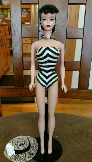 Vintage Barbie Doll Brunette Ponytail 5 Near & Stand,  More