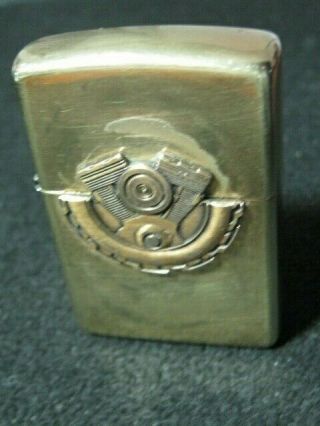 Zippo Lighter.  1999.  Badge On Lower Front,  Motorcycle V Twin Engine.