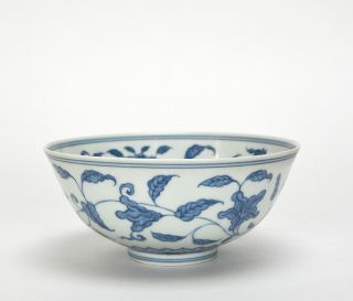 Chinese Ming Style Chenghua Mk Blue And White Floral Porcelain Bowl