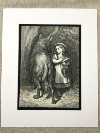 Little Red Riding Hood Wolf La Fontaine Fables Story Engraving Antique Print