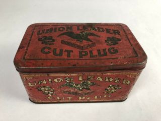 Vintage Tobacco Tin Union Leader Cut Plug Red Patina Factory 10 Fifth Dist