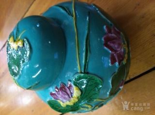 Antique Chinese Blue Green Glazed Porcelain Cranes Lotus Flowers Ginger Jar