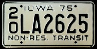 Iowa 1975 Non - Resident License Plate 20la2625 - 20=clarke County (nos/unused)