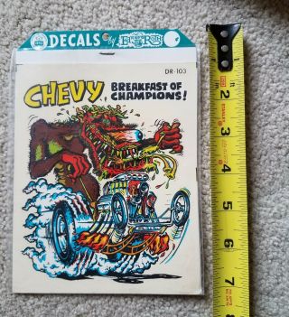 Chevy Breakfast Vintage Large Water Decal Ed Big Daddy Roth Rat Fink W/header