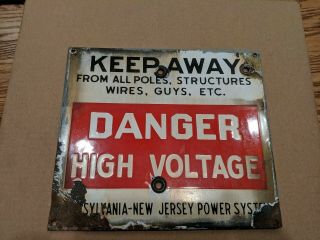 Vintage Danger High Voltage Porcelain Sign Keep Away Utility Power Electric