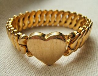 Vintage Gold Filled Flex Bracelet With Heart