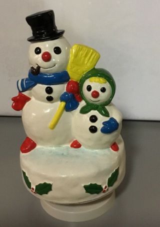 Vintage Gorham Snowman Couple Music Box Plays Frosty The Snowman
