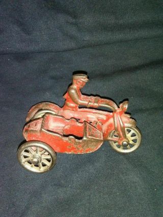 Antique Hubley Cast Iron Toy Police Motorcycle With Sidecar