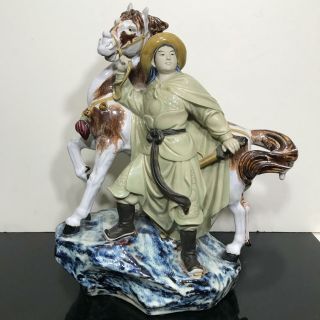 Vtg Chinese Export Shiwan Mudman Art Pottery Samurai Horse Statue Figurine 14”