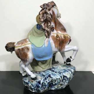 Vtg Chinese Export Shiwan Mudman Art Pottery Samurai Horse Statue Figurine 14” 3