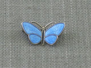 Vintage Aksel Holmsen Sterling Silver Blue Enamel Butterfly Pin Brooch Norway