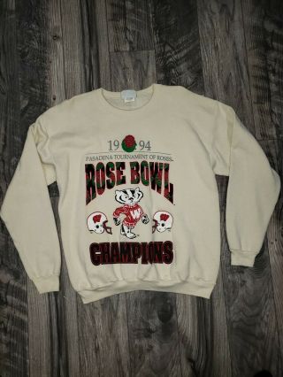 Vintage Wisconsin Badgers 1994 Rose Bowl Crew Neck Sweatshirt Size Large Beige