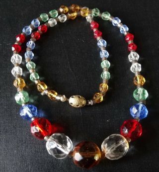 Vintage Art Deco Multi Colour Glass Bead Necklace Fancy Push Clasp - R171