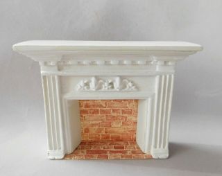Vintage White Wood Fireplace Mantel W/ Carved Details Dollhouse Miniature 1:12