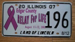 Single Illinois Special Event License Plate - 2007 - Edgar County Relay For Life